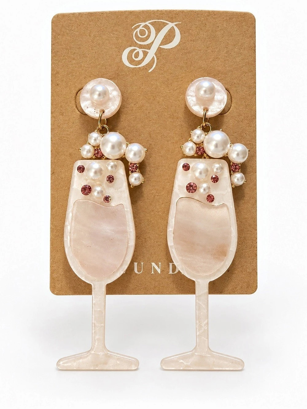 Plunder Champagne Glass Pearl Drop Earrings new
